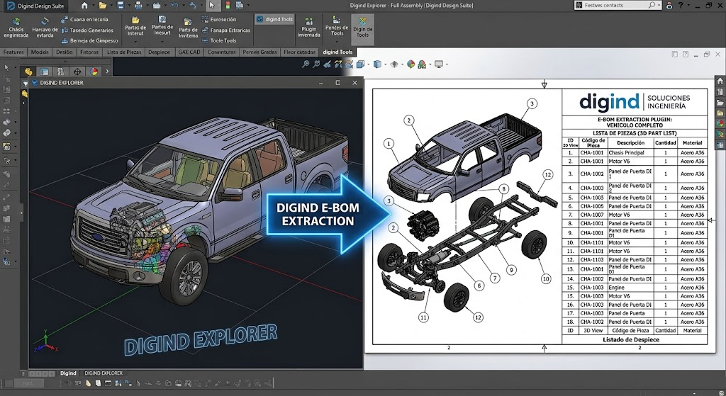 Digind Explorer - Plugin E-BOM Extraction en Entorno CAD 3D